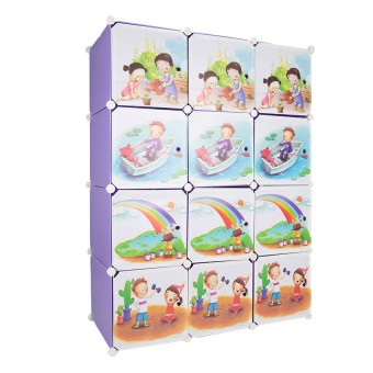 I-YO DIY Cabinet ตู้เสื้อผ้า+ตู้เก็บของ 12 ช่อง ลาย Happy Kids (สีม่วง)