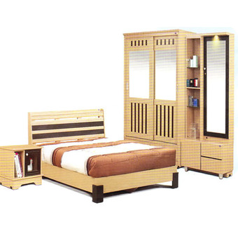 NDLชุดห้องนอนระแนง ไว์ท/โอ๊ด( สีเผือก) เตียง 6 ฟุต + ตู้เสื้อผ้าบานเลื่อนกระจก 4 ฟุต + โต๊ะแป้งยื่น 80 cm + ตู้ข้างเตียง ฟรีที่นอนสปริง