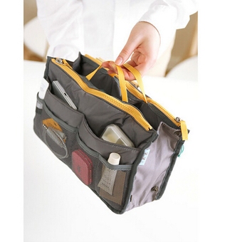 Multi-Function Double Zipper Travel Cosmetic Organizer Bag Grey