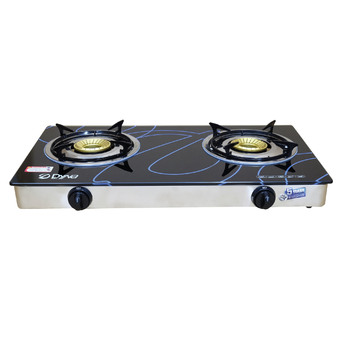 Dynahome เตาแก๊สหน้ากระจกหัวคู่ ฝาหัวเตาทองเหลือง รุ่น DH-8706