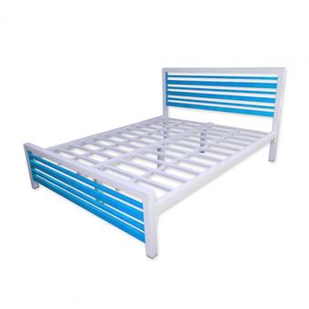Asia เตียงเหล็กทูโทน รุ่นคอนโด เหล็กหนาพิเศษ 6ฟุต (สีฟ้าขาว)