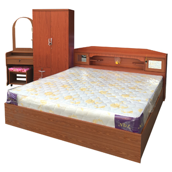 NDL ชุดห้องนอน promotion ขนาด 6 ฟุต (เตียง + ตู้เสื้อผ้า 2 บาน + โต๊ะแป้ง + ที่นอนสปริง ) (สีสัก)