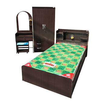 DSB Decoreชุดห้องนอน promotion ขนาด 3.5 ฟุต (เตียง + ตู้เสื้อผ้า 2 บาน + โต๊ะแป้ง + ที่นอนโฟมฟองน้ำ) (สีโอ๊ก)