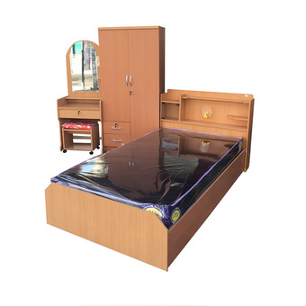 DSB Decor ชุดห้องนอน promotion ขนาด 3.5 ฟุต (เตียง + ตู้เสื้อผ้า 2 บาน + โต๊ะแป้ง + ที่นนอนใยยางเสริมฟองน้ำ หุ้ม PVC ) (สีบีช)