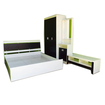 NDL ชุดห้องนอนสบาย ขนาด 5 ฟุต เตียง + ตู้เสื้อผ้า 3 บาน + โต๊ะแป้ง + ตู้วางทีวี ฟรีที่นอนสปริง(สีโอ๊ก/ขาว)