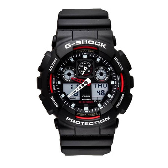 Casio G-Shock นาฬิกาข้อมือผู้ชาย สีดำ/แดง สายเรซิน รุ่น GA-100-1A4