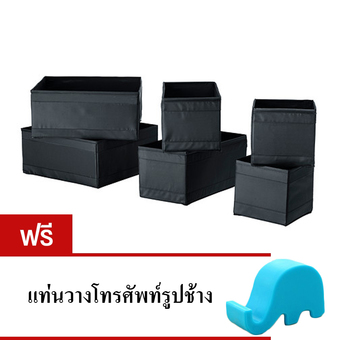 PR Furniture กล่องผ้าเก็บของเอนกประสงค์ ชุด 6 ใบ - สีดำ 