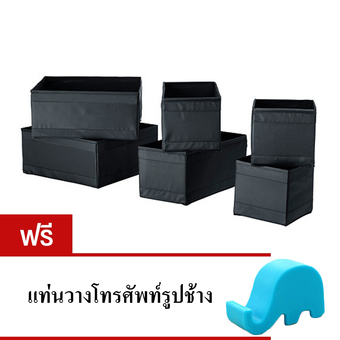 PR Furniture กล่องผ้าเก็บของเอนกประสงค์ ชุด 6 ใบ - สีดำ