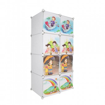 I-YO DIY Cabinet ตู้เสื้อผ้า+ตู้เก็บของ 8 ช่อง ลาย Happy Kids (สีขาว)