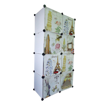 I-YO DIY Cabinet ตู้เสื้อผ้า+ตู้เก็บของ 8 ช่อง ลายวินเทจ (สีขาว)