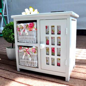 Shabby chic ตู้ข้างเตียงสไตล์ Vintage รุ่น G190W ขนาด 30x30x20 cm.