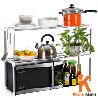 KitchenMarks ชั้นสแตนเลส ปรับความยาวได้ สำหรับวางของคร่อมไมโครเวฟ