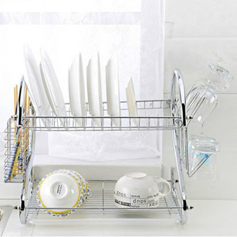 KitchenMarks ที่คว่ำจานสแตนเลส ชั้นคว่ำจาน 2 ชั้น พร้อมที่คว่ำแก้ว 6 ใบ และที่ใส่ช้อน ส้อม มีด ชั้นวางจานสแตนเลส