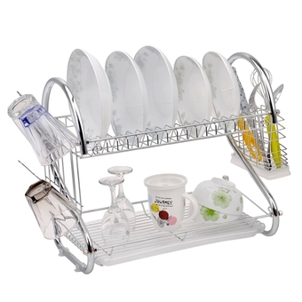 TMALL ชั้นคว่ำจานสแตนเลสอเนกประสงค์ 2 ชั้น 2 Tiers S Shape Dish Cup Drying Rack (Silver) (Intl)