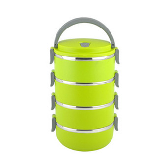 Tmall Circular Stainless Steel Lunch Box ปิ่นโตสูญญากาศ ทรงกลม 4 ชั้น (Green)