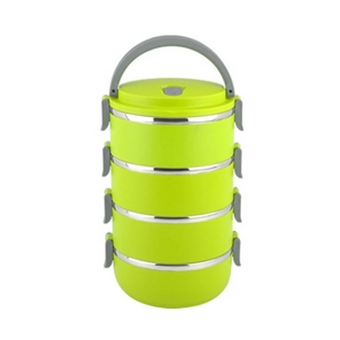HS Circular Stainless Steel Lunch Box ปิ่นโตสูญญากาศ ทรงกลม 4 ชั้น (Green)