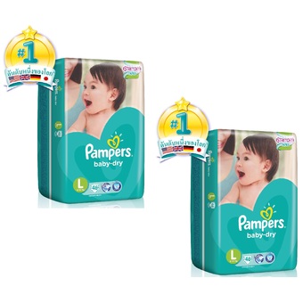 ซื้อรวม 2 แพ๊คถูกกว่า! ผ้าอ้อมเด็ก Pampers แบบเทป - รุ่น Baby Dry ไซส์ L แพ็คละ 46 ชิ้น
