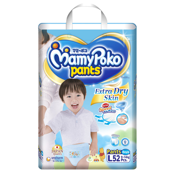 Mamy Poko กางเกงผ้าอ้อม รุ่น Extra Dry Skin ไซส์ L 52 ชิ้น (สำหรับเด็กชาย)