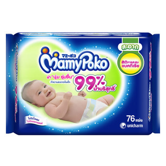 ขายยกลัง ! Mamy Poko wipes แอนตี้แบคทีเรีย ขนาด 12 แพ็ค แพ็คละ 76 ชิ้น (ทั้งหมด 912 ชิ้น)