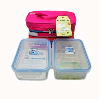 Super Lock ชุดกล่องอาหารพร้อมกระเป๋า เก็บได้ทั้งร้อน และเย็น สีชมพู