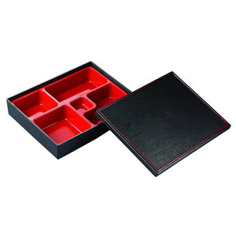 Triple3Shop กล่องข้าวญี่ปุ่นลายไผ่ (เบนโตะ) - สีดำ/แดง