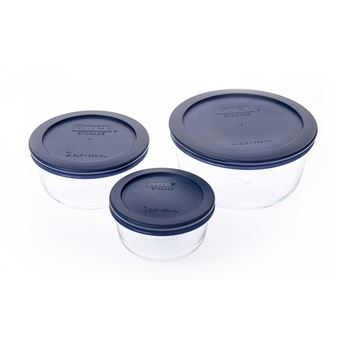 Pyrex ชุดกล่องถนอมอาหารพร้อมฝาสีนำ้เงินทรงกลม 6 ชิ้น รุ่น P-00-1080340 (สีน้ำเงิน)