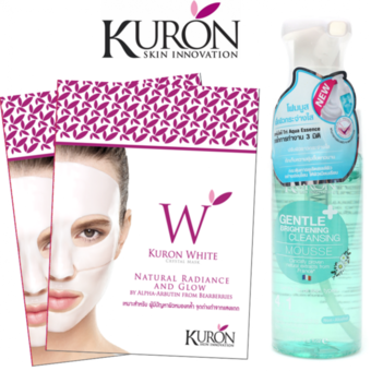 Kuron มูสโฟม คิวรอน Gentle Brightening 150 มล. + แผ่นมาส์กหน้า สูตร White Crystal Mask (แพ็ค 2 ชิ้น)