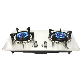 OXYGEN เตาแก๊สแบบฝังหัวคู่หน้าสแตนเลส หัวเปลวคู่ รุ่น Q-5601