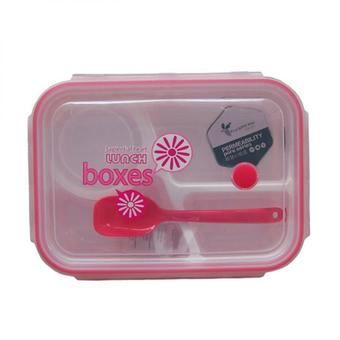 Inthebox-Shop กล่องข้าวแบบ 4 ช่องพร้อมกระปุกซุปและช้อน อุ่นไมโครเวฟได้ แช่ฟรีซได้ (สีชมพู)