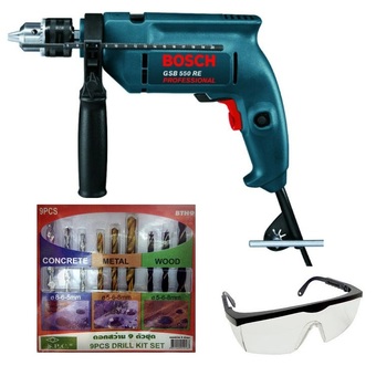 BOSCH สว่านกระแทกไฟฟ้า 13 มม. รุ่น GSB 550 พร้อม ดอกสว่าน 9 ตัวชุด และ แว่นตากันสะเก็ด