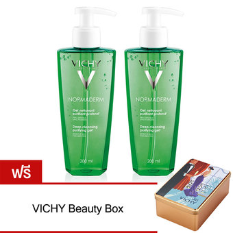 Vichy Normaderm นอร์มาเดิร์ม เจลล้างหน้า ลดปัญหาสิว (หัวปั๊ม) 200 มล. (แพ็คคู่สุดคุ้ม) ฟรี! VICHY Beauty Box อเนกประสงค์