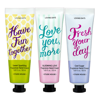 Etude House เซตครีมทามือ 3 ชิ้น 3 กลิ่น Loving Days Fragrance Hand Cream 50ml #Have Fun Together + #Fresh Your Day + # Love You More