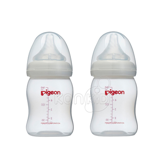 Pigeon พีเจ้น ขวดนม PP 160 มล. ทรงคอกว้าง พร้อมจุกนมเสมือนนมมารดา รุ่นพลัส Size SS แพ็ค 2 ขวด