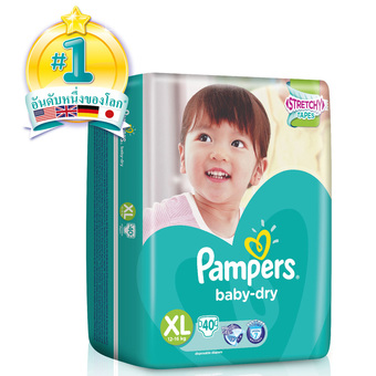 Pampers แพมเพิร์ส ผ้าอ้อมเด็ก แบบเทป รุ่น Baby Dry ไซส์ XL แพ็คละ 40 ชิ้น