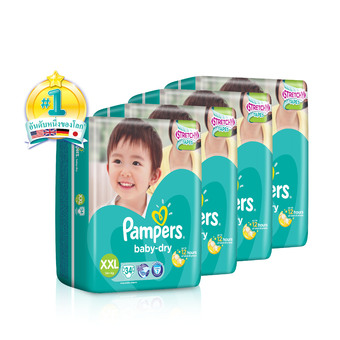 ขายยกลัง! Pampers แพมเพิร์ส ผ้าอ้อมเด็ก แบบเทป รุ่น Baby Dry ไซส์ XXL 4 แพ็ค 136 ชิ้น (แพ็คละ 34 ชิ้น)