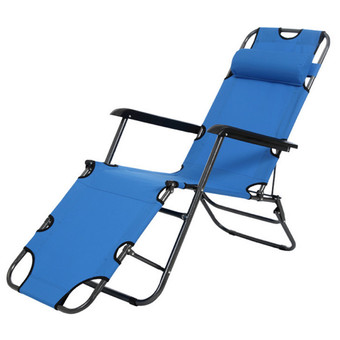 MaxDe เก้าอี้พักผ่อน ปรับเอนนอน พับได้ ขนาดยาวพิเศษ 178 cm พร้อมหมอนรองคอ (สีน้ำเงิน)