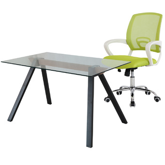 U-RO D?CORชุดโต๊ะอเนกประสงค์MARCHE +เก้าอี้สำนักงาน รุ่นMOON-K (สีเขียว)