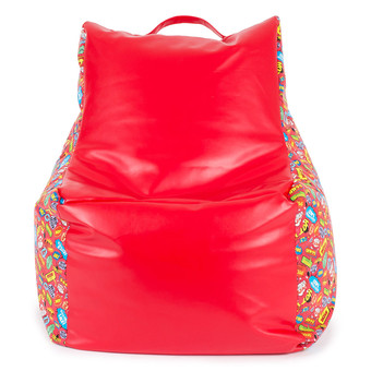 Esupersave เก้าอี้ Beanbag มีพนักพิงและหูหิ้ว (ลายการ์ตูน โทนสีแดง)