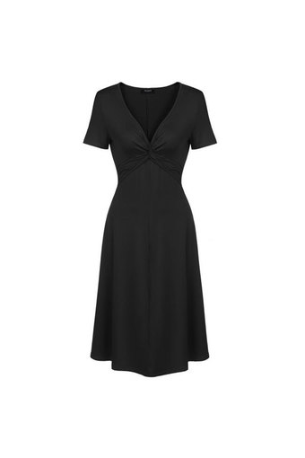 Cyber Zeagoo V-Neck Short Sleeve Empire Waist Knee Length A-Line Skater Dress (Black)