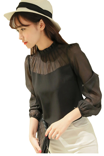 Gril Fashion Spring Autumn Primer Shirt Stitching shirt Black