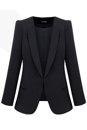 EOZY 2016 FASHION Women Leisure Solid Color Blazers Stylish Office Lady Slim Small Suit Jackets Coats Tops (Black) (Intl)