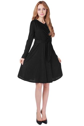 LALANG Sexy Women V-neck Full Sleeve Casual Dress Black
