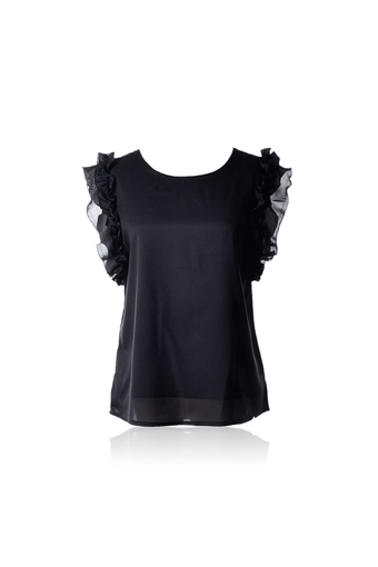 ELENXS Chiffon Casual Summer Girl&#039;S Chiffon T-Shirt Blouse Ruffles Sleeveless Tank Tops Black S