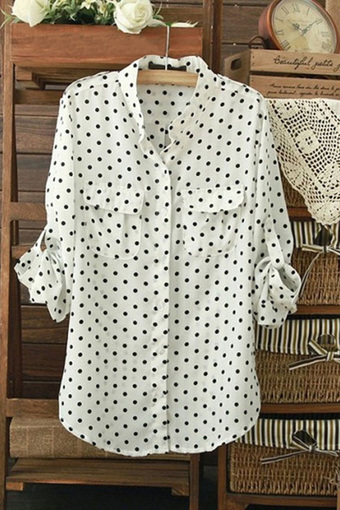 Buytra Women Long Sleeve Blouse Polka Dot Printing White