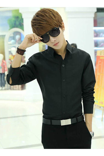 Luxury Long Sleeve Mens Casual Slim Fit Stylish Shirts (Black)
