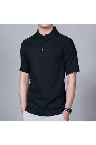 JOY Chinese wind linen men&#039;s shirt black - Intl