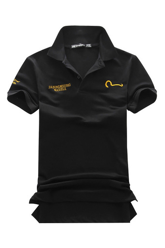 Summer Polo T-Shirts Short Sleeves Lapels Butcher Hook Design (Black)