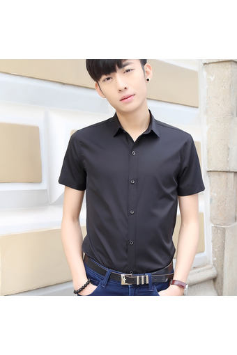 Xialu Men&#039;s Solid Short Sleeve Cotton?Work Dress Shirts Black
