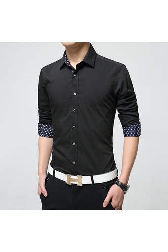 New Men's Business Casual Long-sleeved Shirt(Black) - Intl