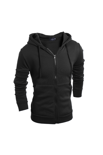 Men&#039;s Outdoor jogging sportswear solid color zipper Sweatshirts black- INTL